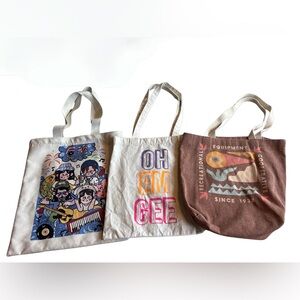 Multicolor Canvas Tote Bag Set 3-Pack